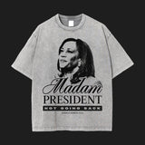 MADAM PRESIDENT - Light Grey - Acid Wash Oversize T-Shirt